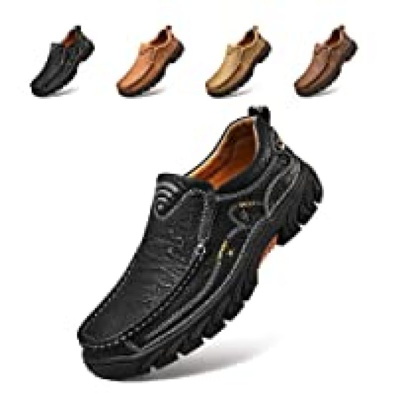 Alcubieree Mens Casual Leather Slip-On Walking Shoes