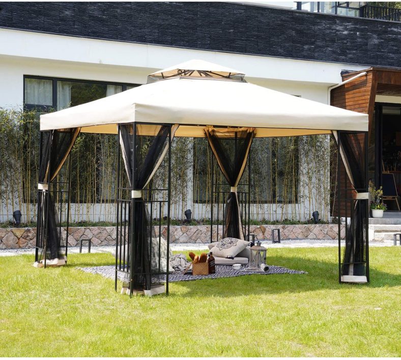 Grand patio 10×10 Feet Outdoor Gazebo Patio Economical Pergolas for Shade Outdoor Tents with Netting for Backyard, Garden, Pool-Side