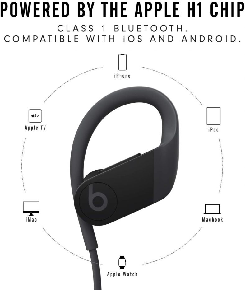 Powerbeats High-Performance Wireless Earphones – Apple H1 Headphone Chip, Class 1 Bluetooth, 15 Hours Of Listening Time, Sweat Resistant Earbuds – Black (Latest Model)