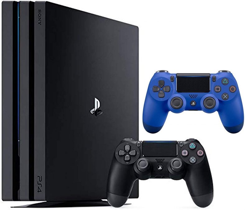 Sony PlayStation 4 Pro 1TB Two Controller Bundle: PlayStation 4 1TB Pro Console Jet Black, 2 DUALSHOCK 4 Wireless Controllers