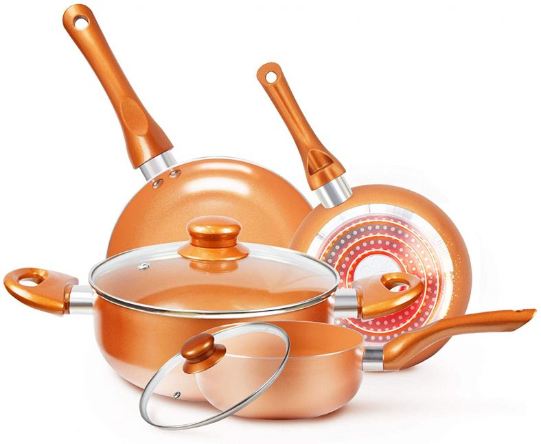 6-Pcs KUTIME Cookware-Set Nonstick Pots and Pans-Set Copper Pan