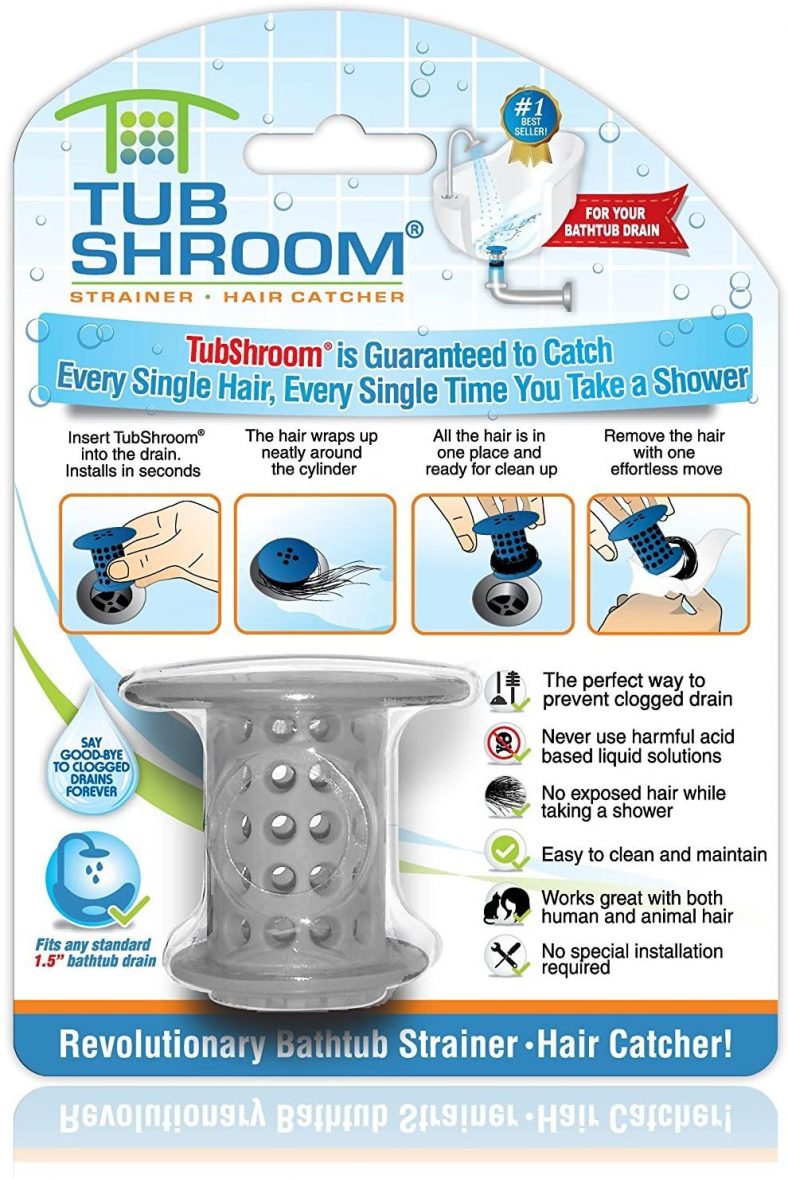 TubShroom the Revolutionary Tub Drain Protector Hair Catcher/Strainer/Snare, Gray