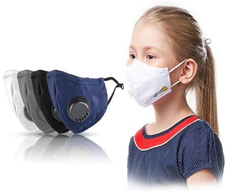 Primask Junior – Kids Reusable, Washable Face Masks. 6 Layers of Protection in 3 different sizes with Ear loop adjustor, Nose wire and Breathing Valve (Large). Pack of 4