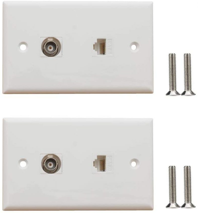 2-Pk Moaveq Ethernet Wall Plates w/CAT6 and BNC Keystone Insert