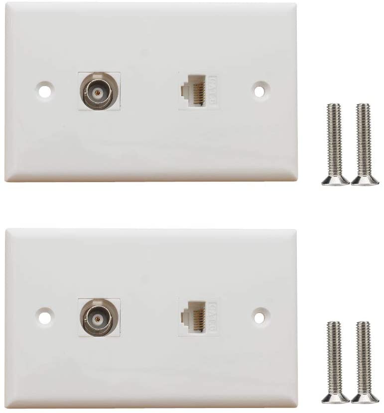 2-Pk Moaveq Ethernet Wall Plates w/CAT6 and BNC Keystone Insert