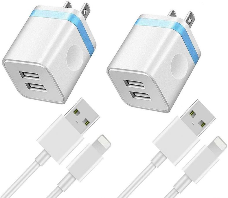 iPhone Charger, Apple MFi Certified Lightning Cable, 6FT Fast Charging Data Sync Transfer Cord with Dual Port USB Wall Charger Compatible iPhone 12 Mini 11 Pro Max XS XR X 8 7 6s 6 Plus SE 5s 5 iPad