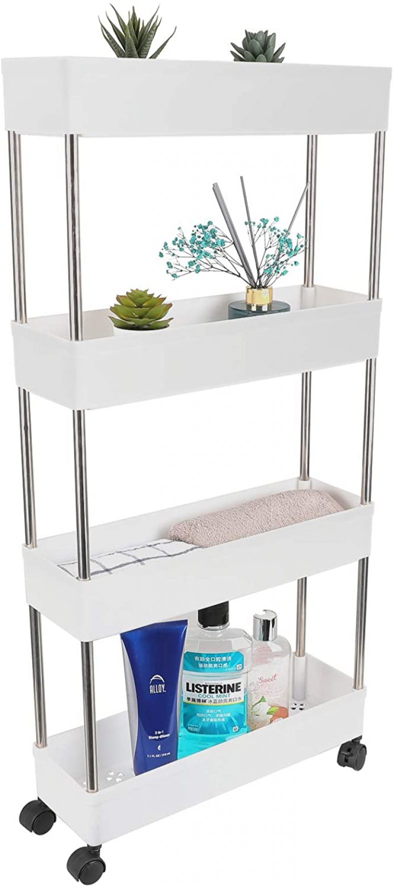 JeemeeSpace Storage Cart 4 Tier Slim Rolling Utility Cart