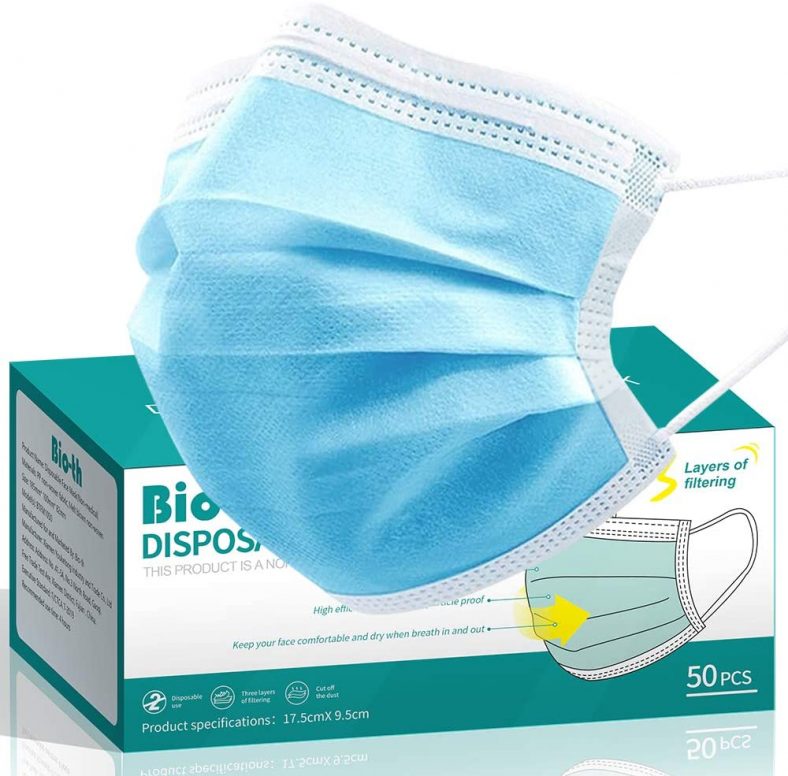 Bio-th Disposable Face Masks, Face Masks of 50 Pack Disposable Mask, Protective Safety Dust Pollen Haze proof 3 Ply Masks