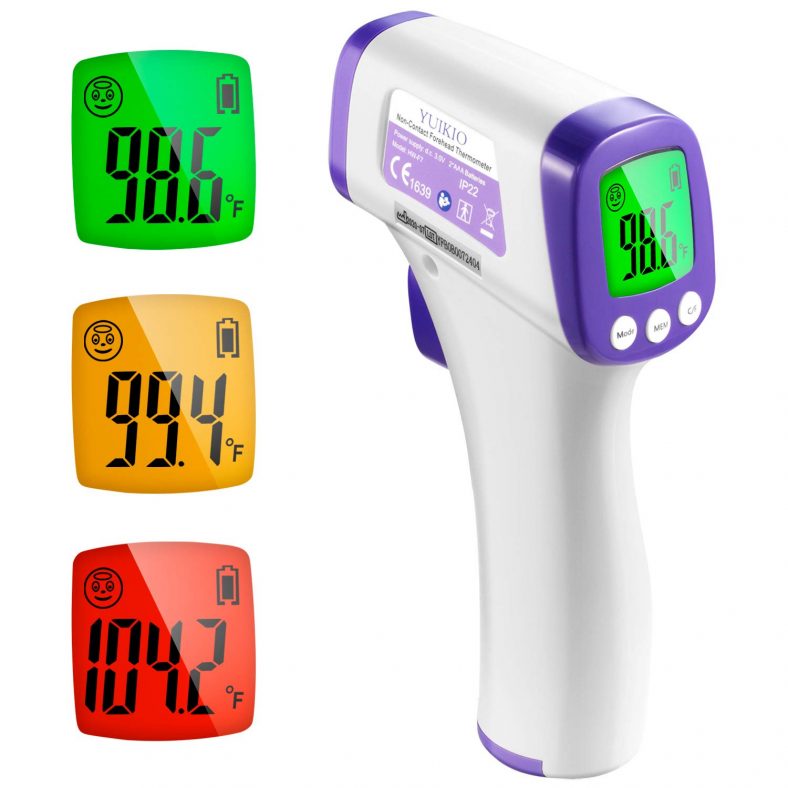 Infrared Forehead Thermometer for Adults, Non Contact Touchless Digital Temporal Thermometers for Baby Kids with Fever Alarm, LCD Screen and Temperature Data Memory (NO Battery Included)
