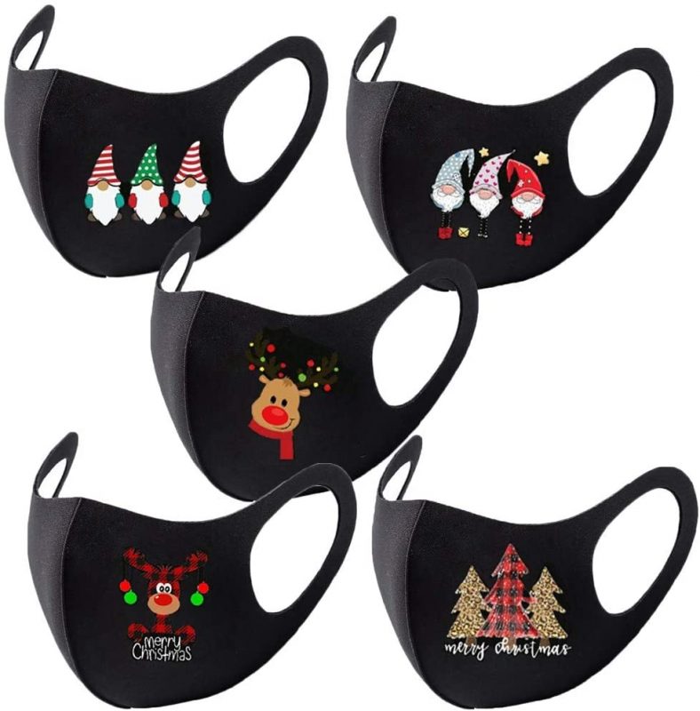 【DEAL!!!】5PCS Adults Reusable  ace  ask Christmas Series, Breathable  ace Covering Washable Face Bandannas Unique Xmas Patterns Printing Soft  ace  ask Free Size (B-5PCS-mix pack)