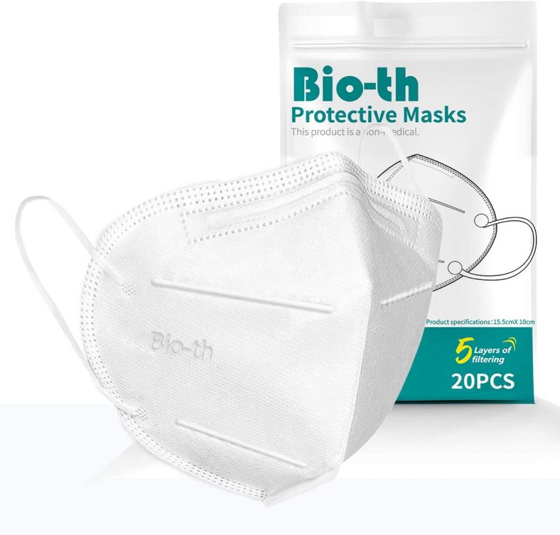 Bio-th Face Masks, Reusable 20 Pack, Disposable Masks, Protection for Dust Pollen Haze Proof, Filter Efficiency》95%, 5 Layers Cup Dust Disposable Face Masks for Adult, Men, Women, (Large/Xl)