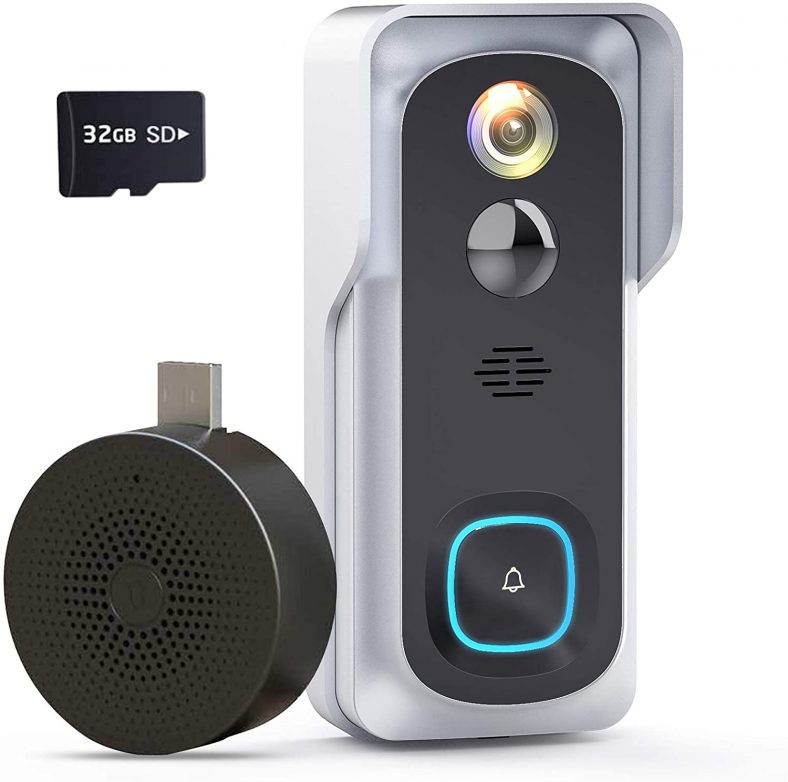 Geekee 1080P Security WiFi Doorbell Camera w/Chime 32GB SD Card