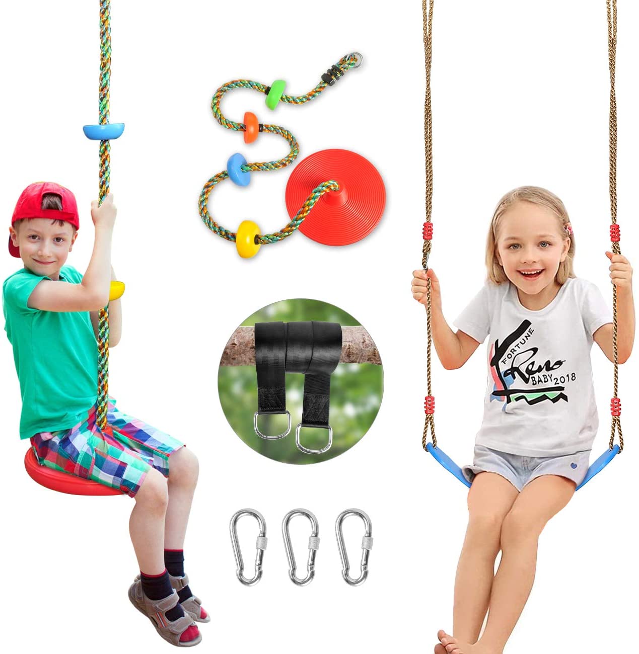 2-Pack Suncity Swing Set w/Platforms, 5Ft Strap and Snap Hook