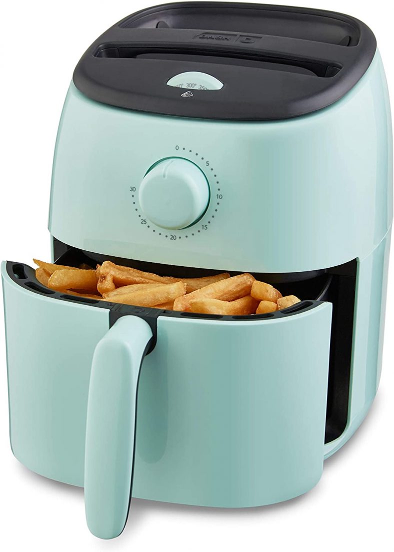 Dash DCAF200GBAQ02 Tasti Crisp Electric Air Fryer Oven Cooker with Temperature Control, Non-stick Fry Basket, Recipe Guide + Auto Shut Off Feature, 1000-Watt, 2.6Qt, Aqua
