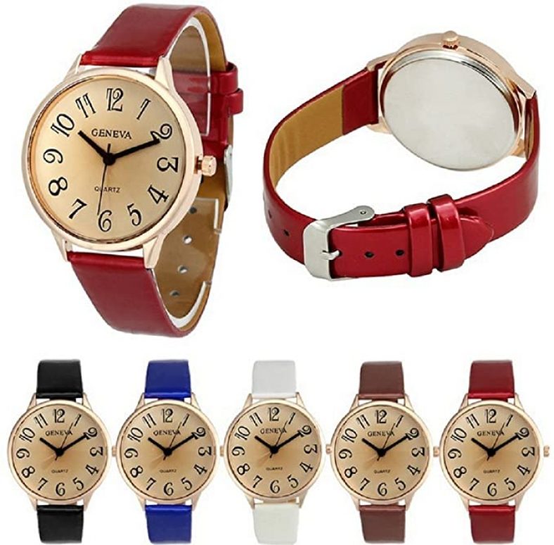 Geneva Women Big Dial Leather Brand Bracelet Wrist Watch Wholesales 6 Pcs Fiiliip(Mixed Color)