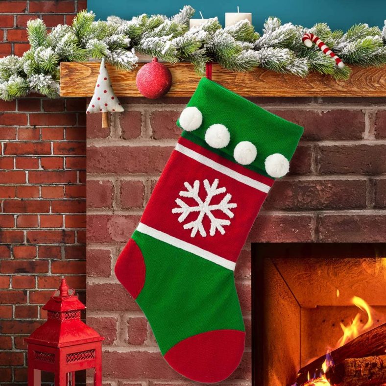 S-DEAL Christmas Stockings 20.5 Inches Wool with Pompoms Gift Filler Holder for Xmas Party Decorations