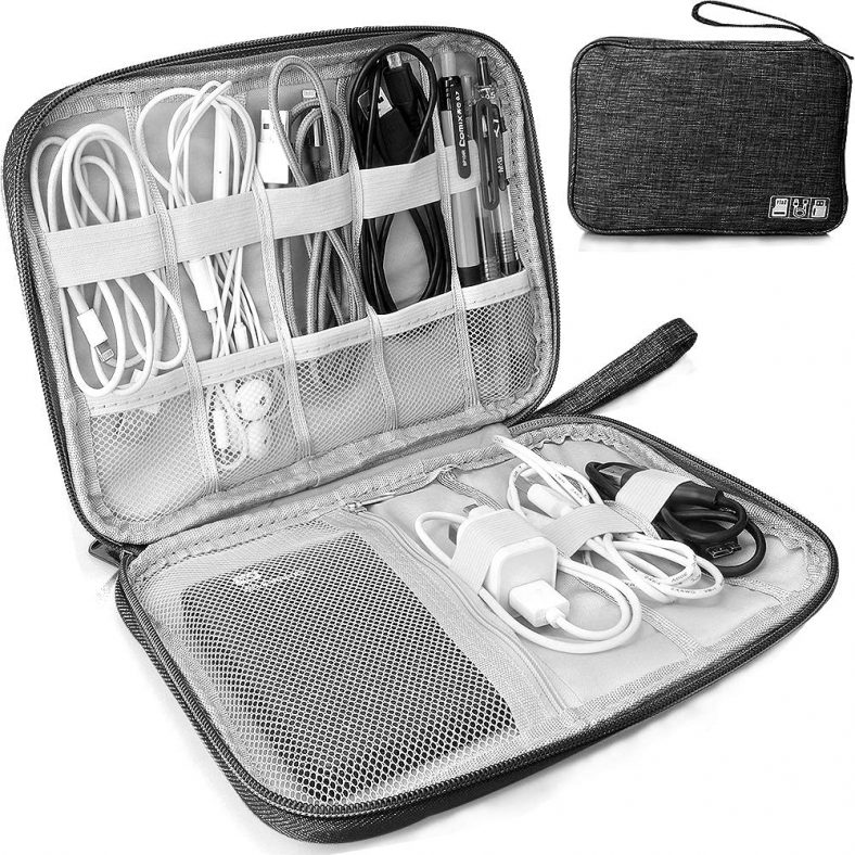 HCFGS Electronics Organizer, Cable Organizer Bag Waterproof Electronics Organizer Travel Case Cord Organizer for Hard Drives, USB Cables, Flash Drive, Phone, SD Card, Power Bank(Black)