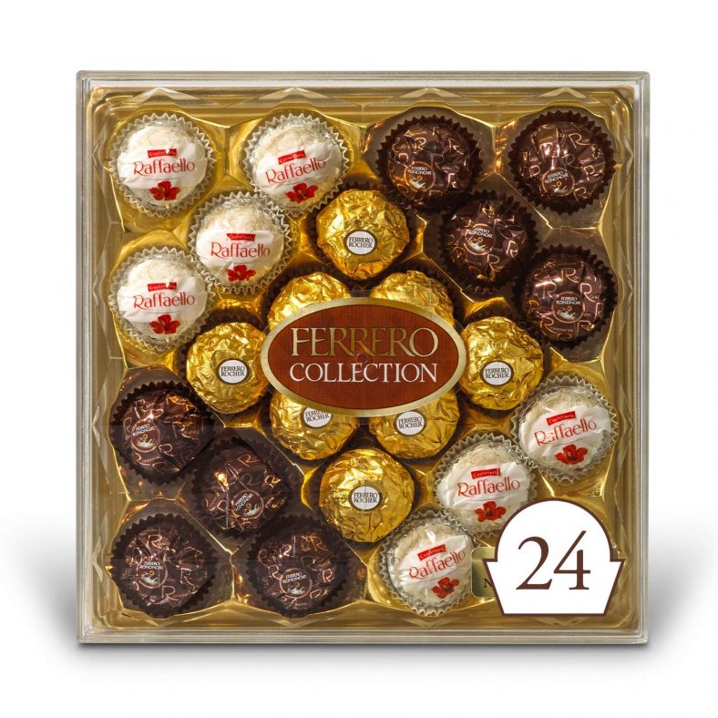 Ferrero Rocher Collection, Fine Hazelnut Milk Chocolates, 24 Count, Christmas Gift Box, Assorted Coconut Candy and Chocolates, 9.1 oz, Perfect Stocking Stuffers