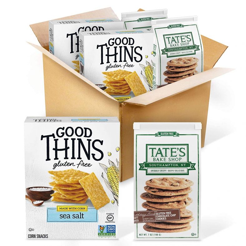 Good Thins Sea Salt Corn & Rice Snacks Gluten Free Crackers & Tate’s Bake Shop Thin & Crispy Gluten Free Chocolate Chip Cookies Variety Pack, 4 Packs