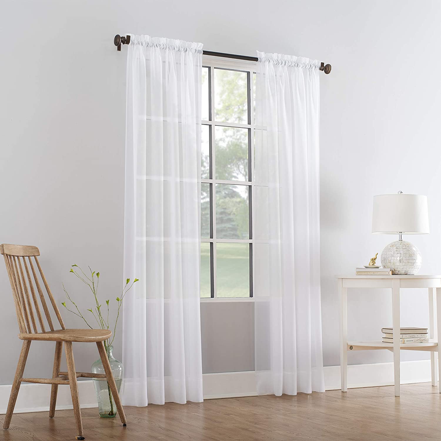 Comfy Deal 2 Pieces Beautiful Elegance Fully Stitched Window Sheer Voile Curtain Panel (White)
