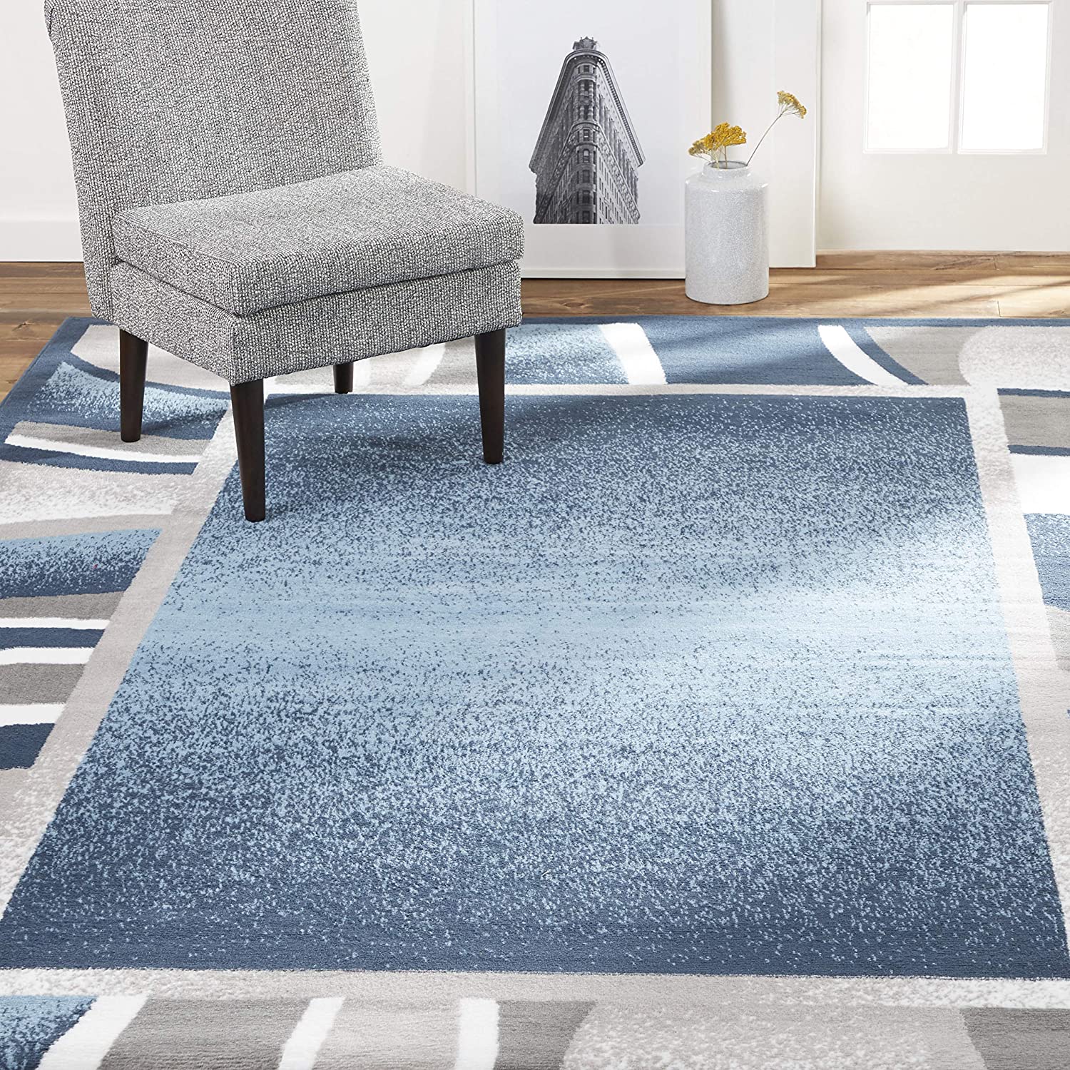 Home Dynamix Lyndhurst Rotana Modern Area Rug, Contemporary Blue/Gray/Ivory 3’7″x5’2″