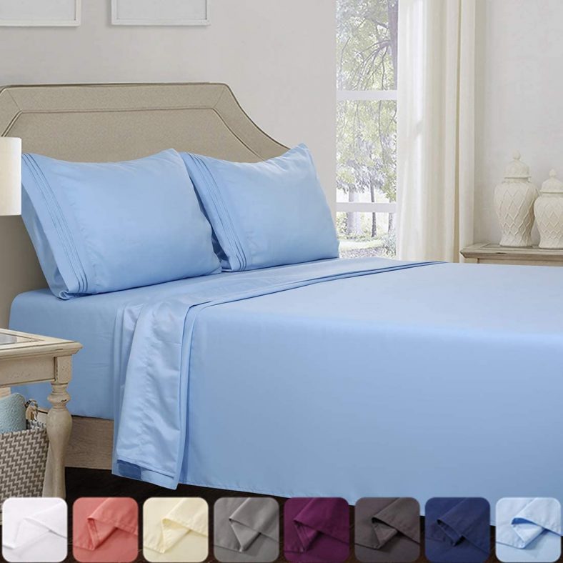 Abakan Bed Sheet Set Queen Size Super Soft 4 Piece Bedding Sheet Smooth Microfiber 1800 Thread Count Luxury Premium Cooling Sheets Breathable Fade Resistant Deep Pocket (Queen, Lake Blue)