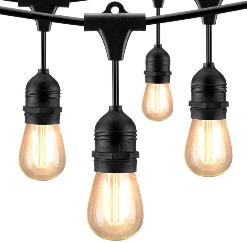 Mpow 49ft Led Outdoor String Lights, UL Listed IP65 Waterproof Dimmable Led String Lights, 16 Hanging Sockets, 1.5W Edison Vintage Bulb, Heavy-Duty Commercial Lights for Patio Backyard