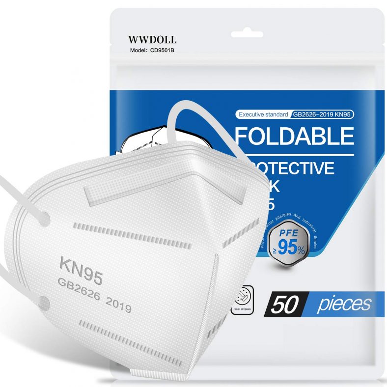 KN95 Face Mask 50 Pack, Included on FDA EUA List, WWDOLL KN95 Masks 5-Layer Breathable Cup Dust Mask with Elastic Earloop and Nose Bridge Clip, Protection Against PM2.5 Dust, Air Pollution White