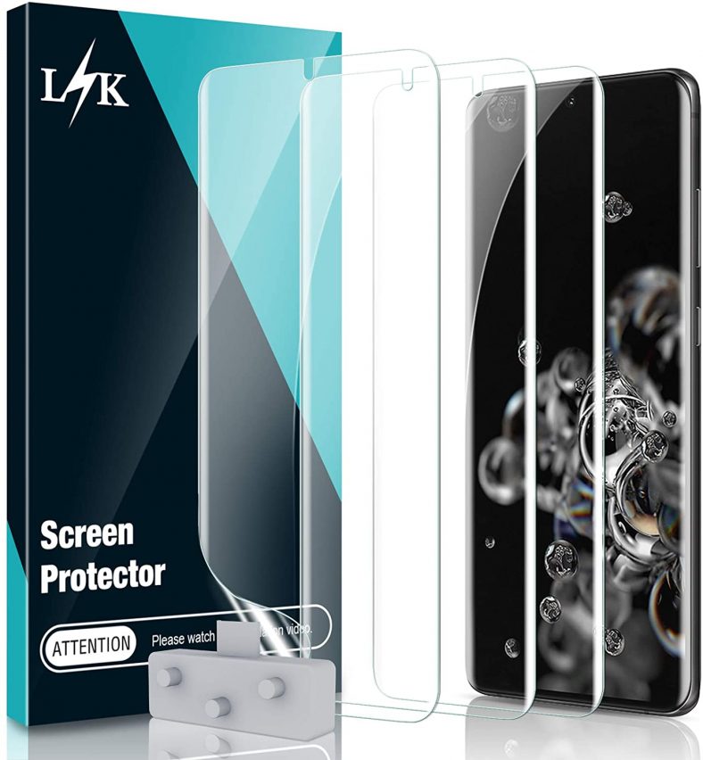 3 Pack LϟK Screen Protector Compatible for Samsung Galaxy S20 Ultra 5G, Self Healing, Full Coverage, Case Friendly, Flexible TPU Film, Locate Tool Precise Alignment – Gray