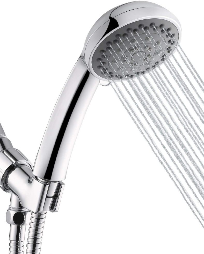 Ezelia High Pressure Shower Head with Pause Mode and Massage Spa, 5 Settings Handheld Showerhead Sprayer with 61″ Stainless Steel Hose, Easy to Install