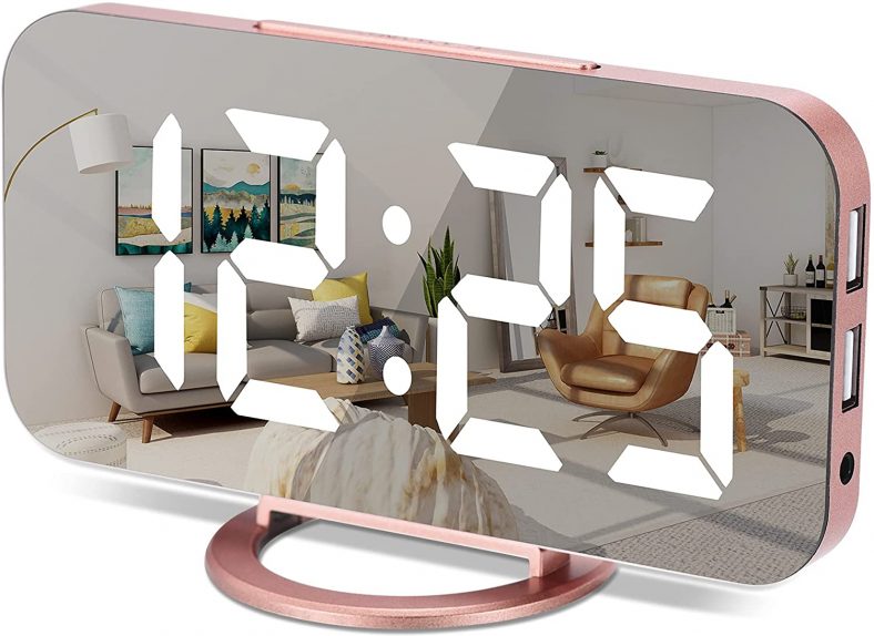 Poeroa 7 Inch LED Mirrored Large Display Digital Alarm Clock for $14