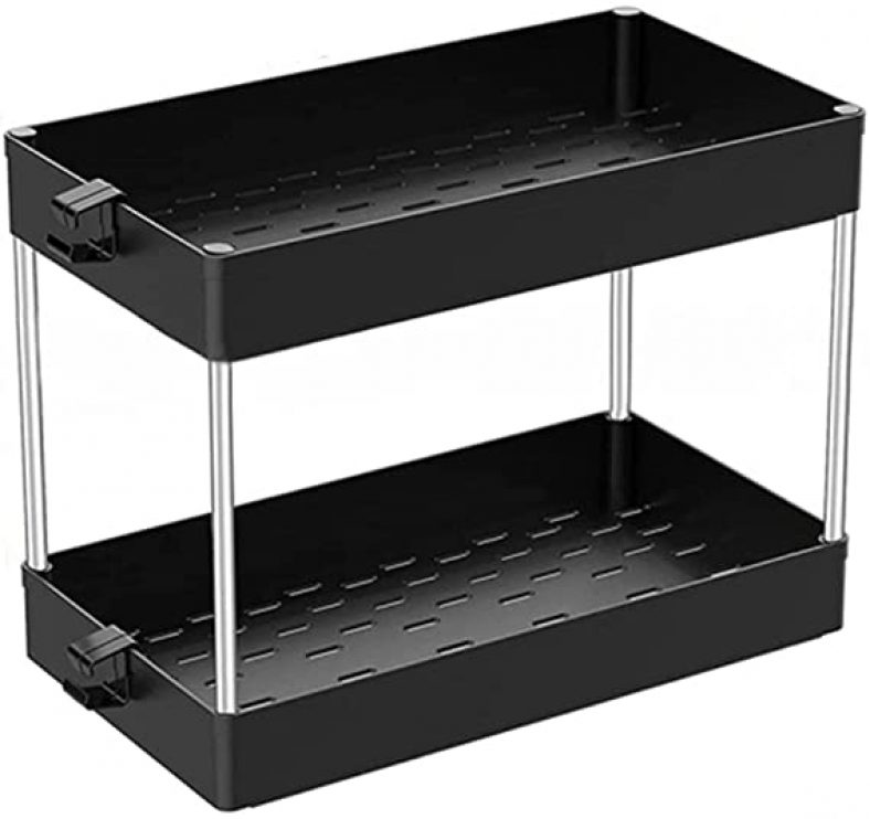 2 Tier Black Under Cabinet Organizer with Hooks for $11