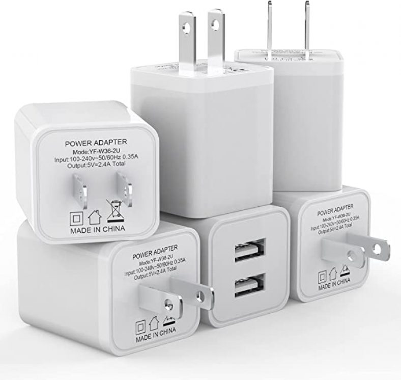 6Pk USB Wall Charger, 2.4A Phone Charger Dual USB Port Cube Power Plug Adapter $9