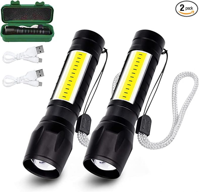 2-Pack USB Rechargeable Flashlight 3 Modes, High Lumen Zoomable LED Flashlight