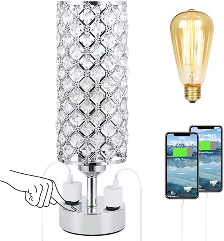 Touch Crystal Table Lamp  Seealle Sliver Small Lamp with Outlets for $20