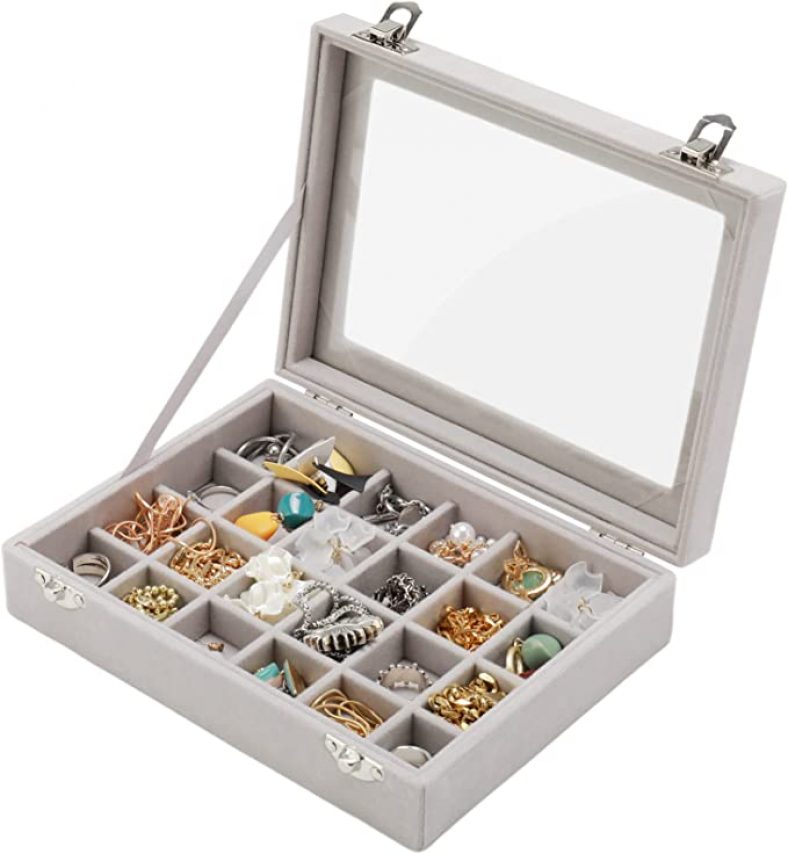Small Velvet Jewelry Box Organizer 24 compartments Small Jewelry Box $6