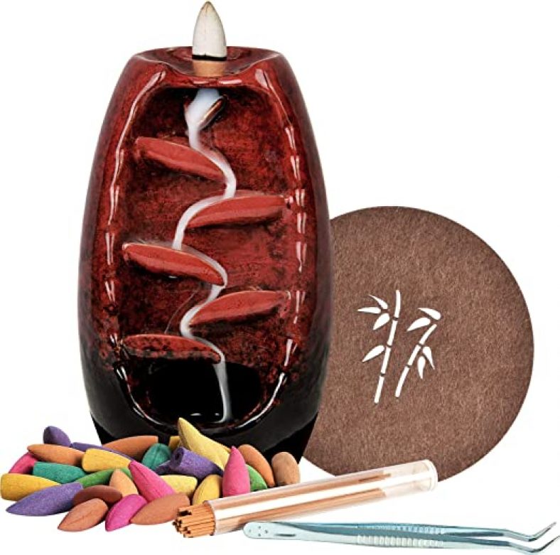Backflow Incense Burner, Ceramic Waterfall Incense Burner Holder with 120 Incense Cones