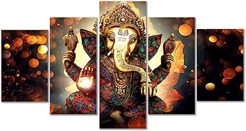 5pcs Waterproof Canvas Painting Elephant Trunk God Ganesha HD Print Home Wall Hanging Art Prints