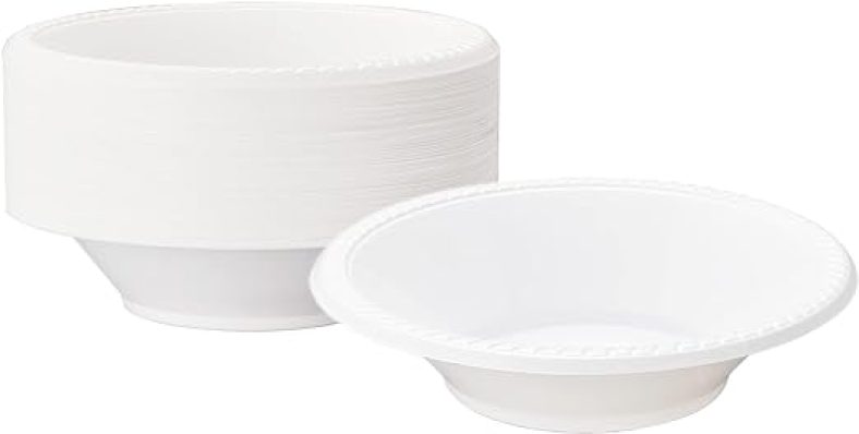 72 Pack White Plastic Disposable Bowls 12oz, Disposable Soup Bowls, Salad Bowls for Party