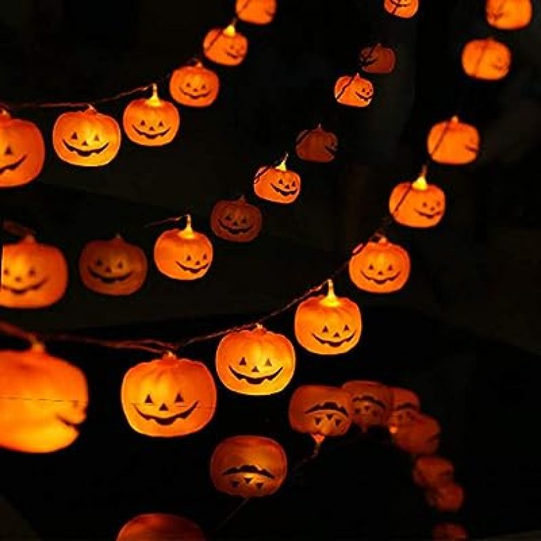 Halloween String Lights, LED Pumpkin Lights, Holiday Lights for Outdoor Decor,2 Modes Steady/Flickering