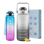 2 Pack Water Bottles 64 Oz + 27 Oz, Sport Water Bottle with Straw & Time Marking