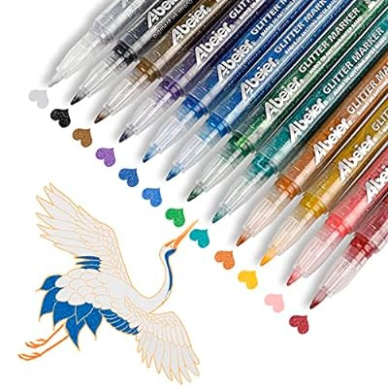 Glitter Paint Pens, Water-Based Acrylic Ink Markers, 12 Glitter Colors