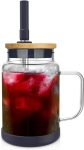 22 oz Glass Tumbler with Handle,Glass Water Bottles with Bamboo Lid and Straw,Iced Coffee Cup