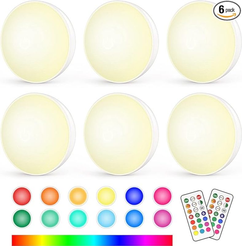 6Pk Puck Lights with Remote Control, 13 Colors 4 Lighting Mode Changeable RGB LED