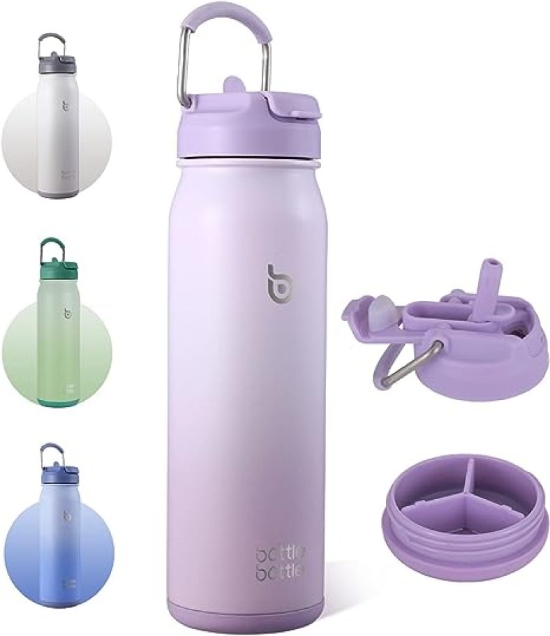 24oz Insulated Water Bottle Stainless Steel Sport Water Bottle with Straw & Adjustable Lid