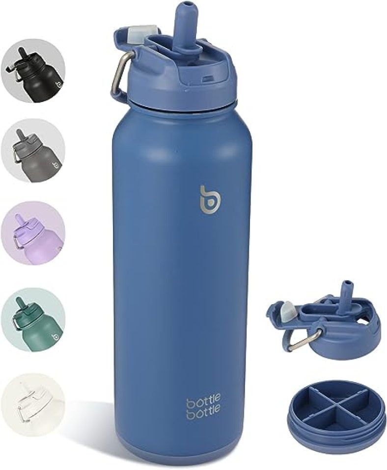40oz Insulated Water Bottle with Straw Sport Stainless Steel Water Bottle with Handle Lid