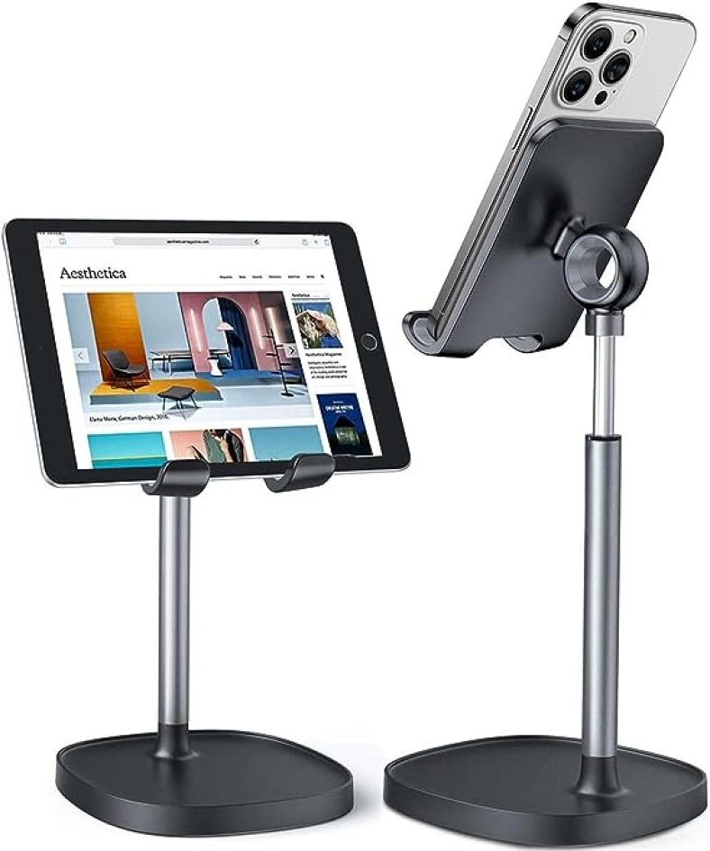 Cell Phone Stand, Height Angle Adjustable Phone Stand for Desk, Thick Case Friendly Phone Holder