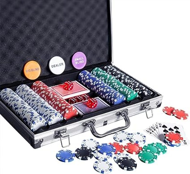 Poker Chip Set  300PCS Poker Chips with Aluminum Case, 11.5 Gram Chips