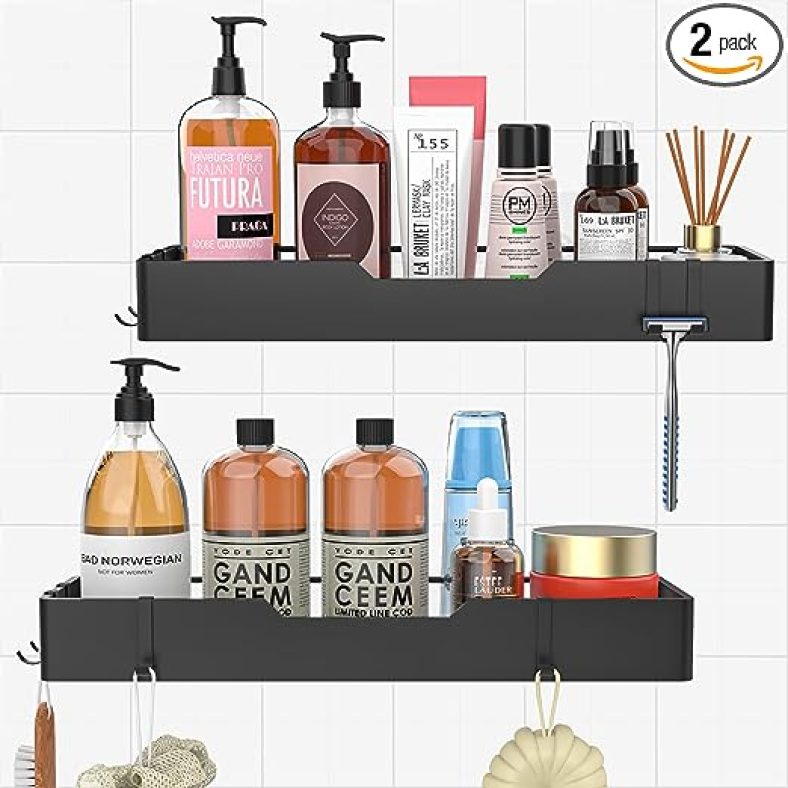 Shower Caddy 2 Pack Large Capacity Shower Organizers Shower Wall Mounts with 4 Hooks Durable