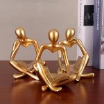 FriyGardcn Set of 3 Gold Thinker Statue Decor Resin Thinker Reading Sculpture
